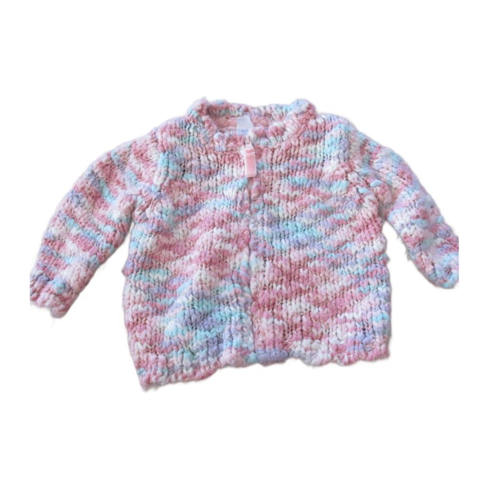Cherokee Knitted Crocheted Zip Up Jacket Infant Girls Size 3M Pink Pastel Coat